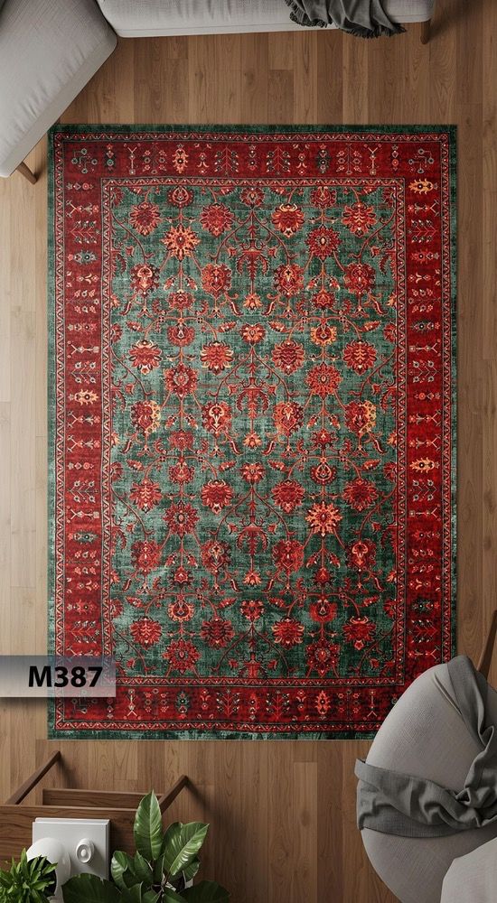 فرشینه  زمینه سبز و قرمز با کد  m387