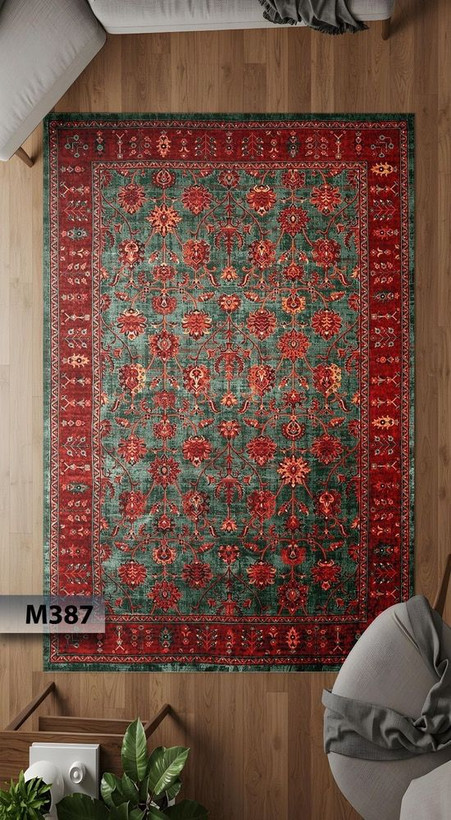 فرشینه زمینه سبز و قرمز با کد m387
